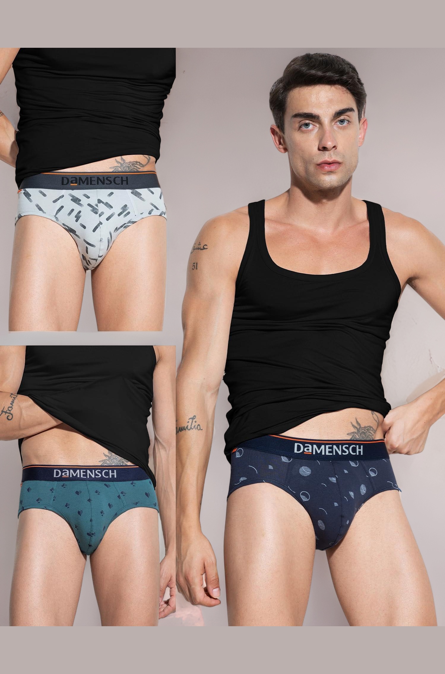 DAMENSCH Deo-Cotton Printed Underwear Breathable Inner for Men Cotton Briefs Pack No-Marks Waistband Moisture Wicking