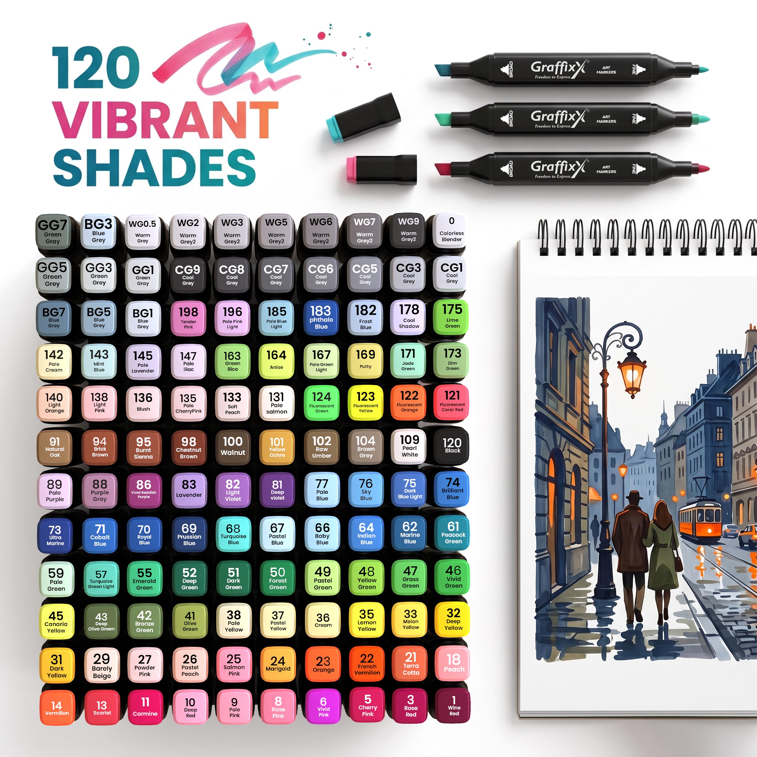 Alkohol-Marker-Set – 120 Farben, Doppelspitze, Kunstmarker zum Zeichnen und Illustrieren, nachfüllbares Marker-Set für Künstler – Malbuch für Erwachsene
