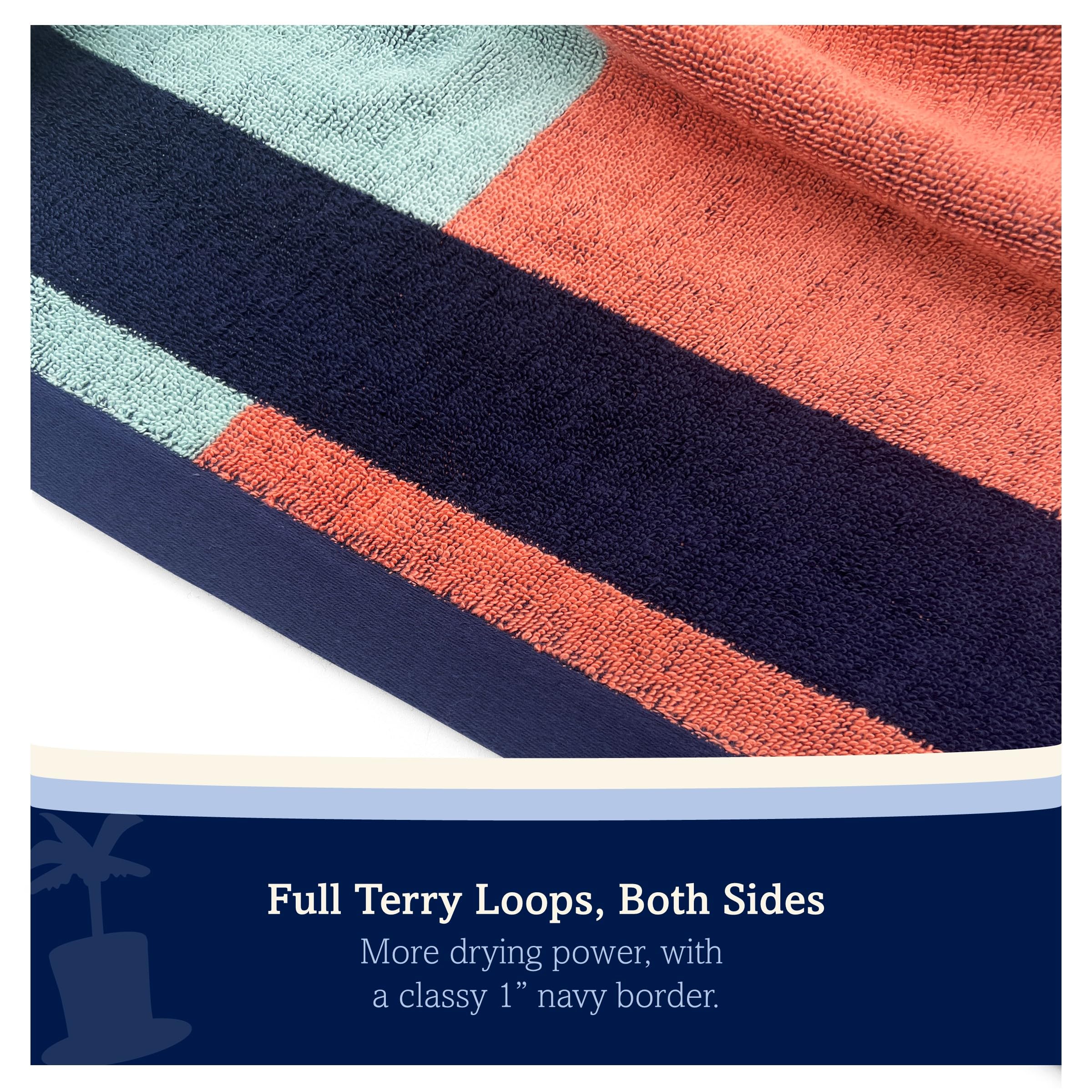 Lincoln & Palm Toalla de playa de rizo de gran tamaño, colores tropicales del atardecer, hilo teñido reversible, 70 x 40, 100% algodón egeo, 440 g/m², fabricada en Turquía, 1 pieza (rayas logo)
