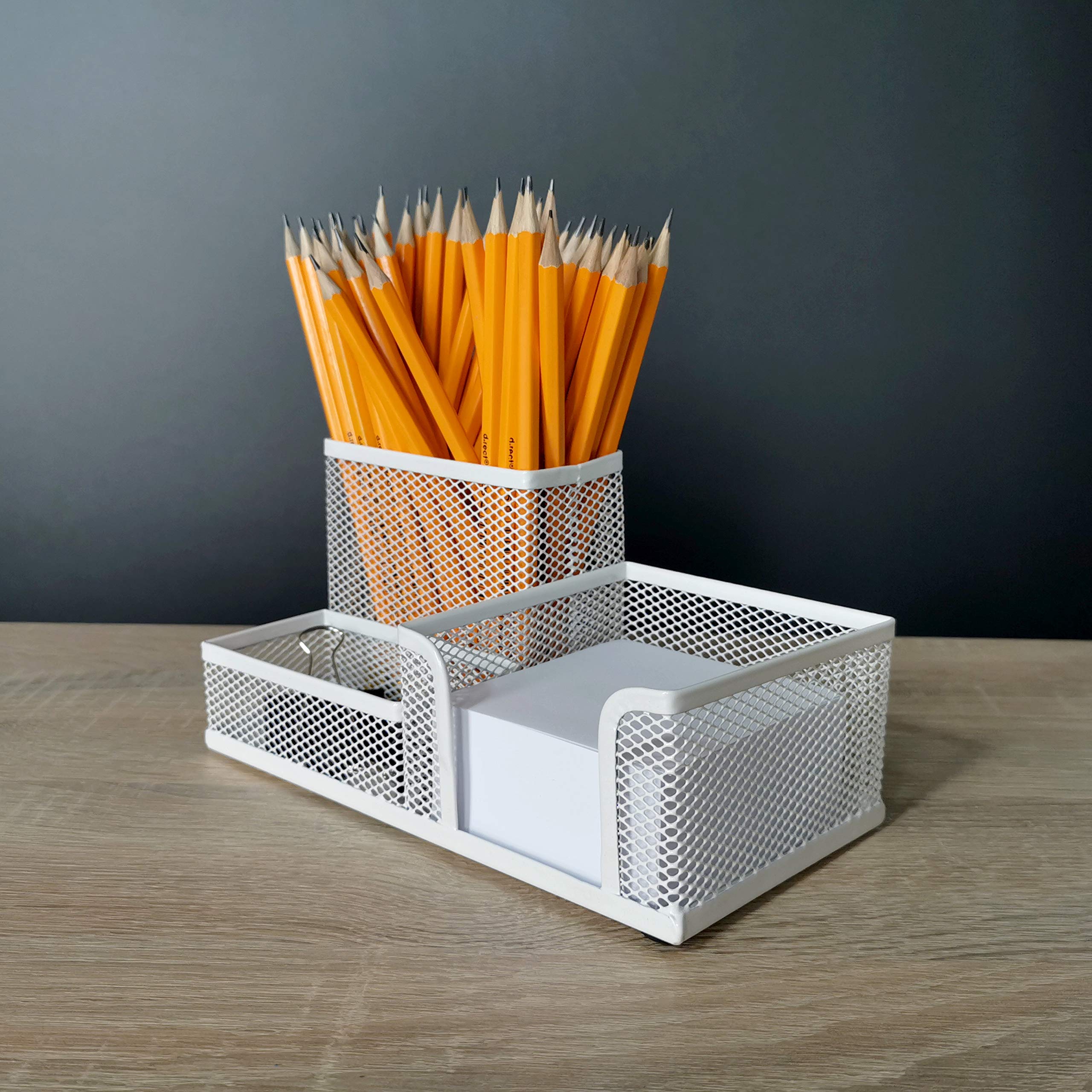 Leviatan organizer na biurko, półka biurowa z uchwytem na długopisy i uchwytem na karteczki, metalowa siatka 205 x 103 x 98 mm, kolor masy perłowej
