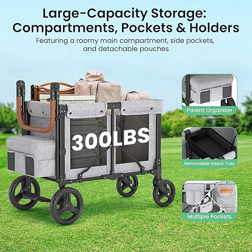 Miniatura 4 de Cochecito para 2 niños  Cochecito de empuje de doble plaza con toldo  Carro plegable plegable para niños pequeños y bebés con almohadillas de