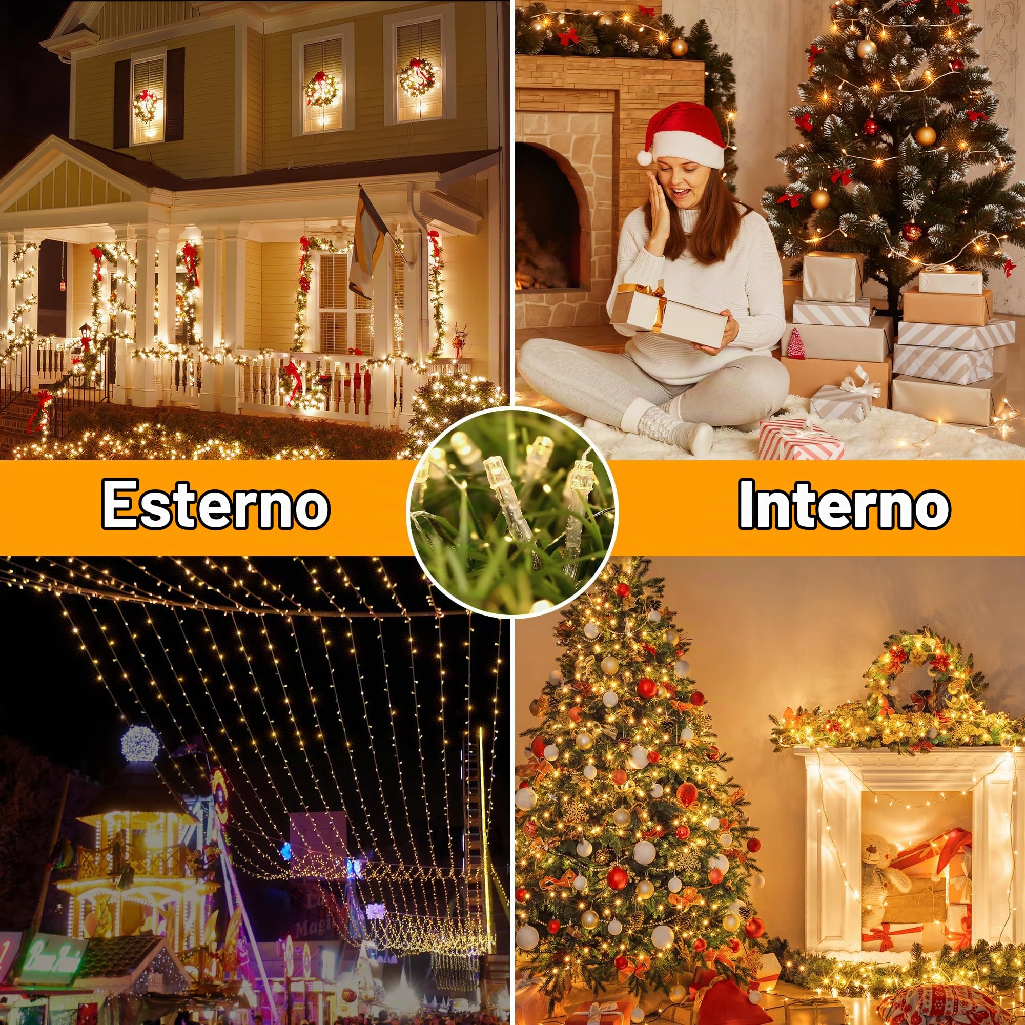 HeiPard Catena Luminosa Esterno Interno 80M, Luci Albero Natale Esterno | 800 LED Bianco Caldo Impermeabile Lucine da Esterno Giardino con 8 Modalità e Memoria per Balcone, Casa, Festa, Nozze