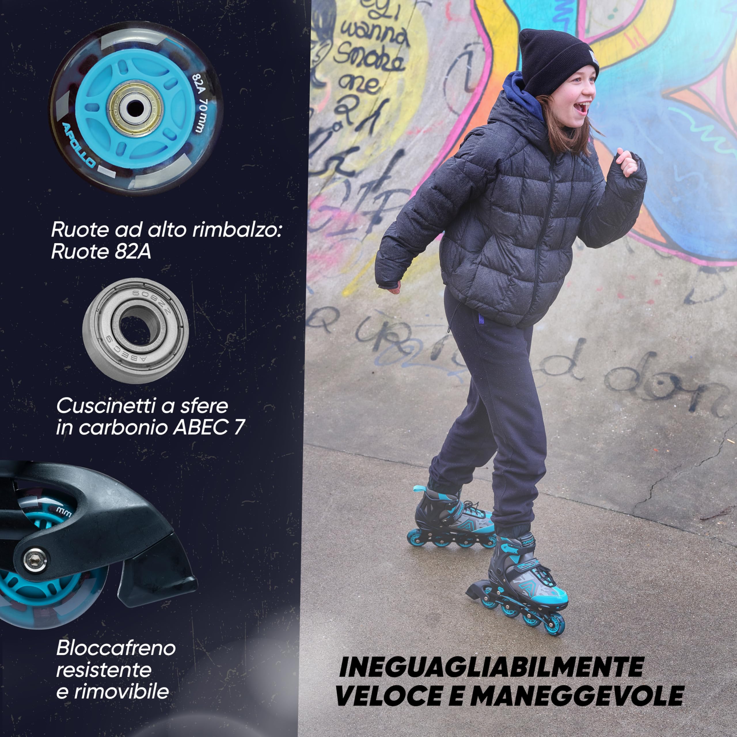 Pattini in linea Apollo Champion regolabili taglia 31-42 per bambini e adulti