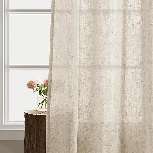 Miniatura 7 de Cortinas de lino beige de 102 pulgadas de largo para sala de estar, cortinas semitraslúcidas para puertas corredizas de vidrio, estilo casa de