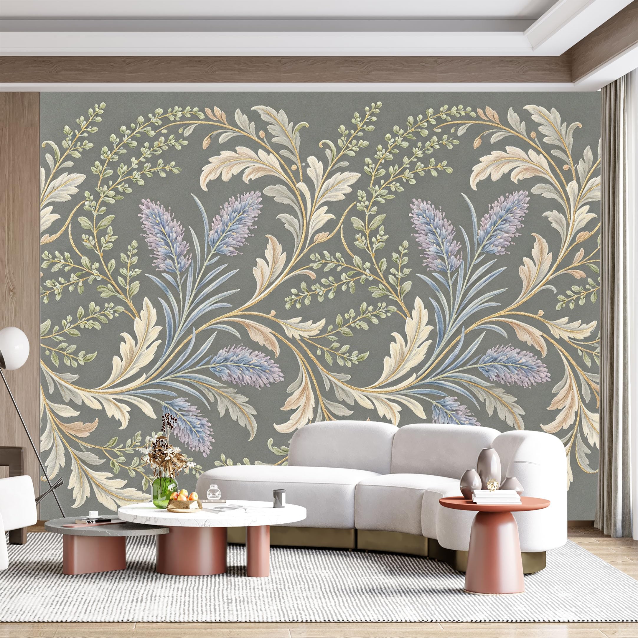 Custom Size Wall Mural Botanical Floral Lavender Scroll Watercolor Art Nouveau SelfAdhesive Wall Fabric Removable for Home Office Decor