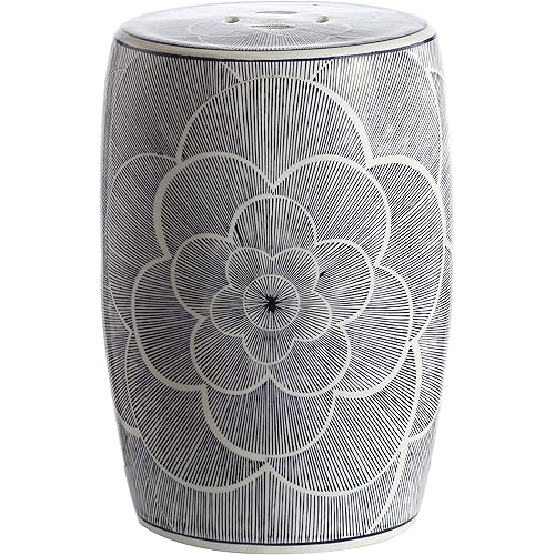 Jonathan Y TBL1005A Camellia 17" Ceramic Drum Garden Stool, Blue