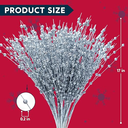 Vista 40 de Joiedomi 24 adornos artificiales de tallo de bayas de Navidad, palitos decorativos de cuentas, ramitas brillantes, para decoración de árbol de Azul