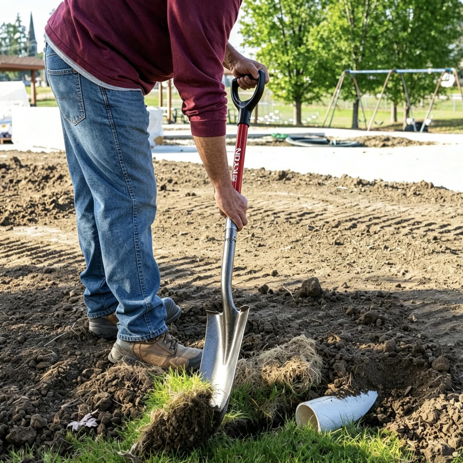 Kylin 14-Gauge Heavy Duty Fiberglas D-Griff Schaufel 2-teiliges Set (Gartenspaten, 40,6 cm Ablaufspat), für Gartenarbeit, Reinigung von Gräben, Verlegen von Kabelkanälen, BAU- und Landschaftsbau
