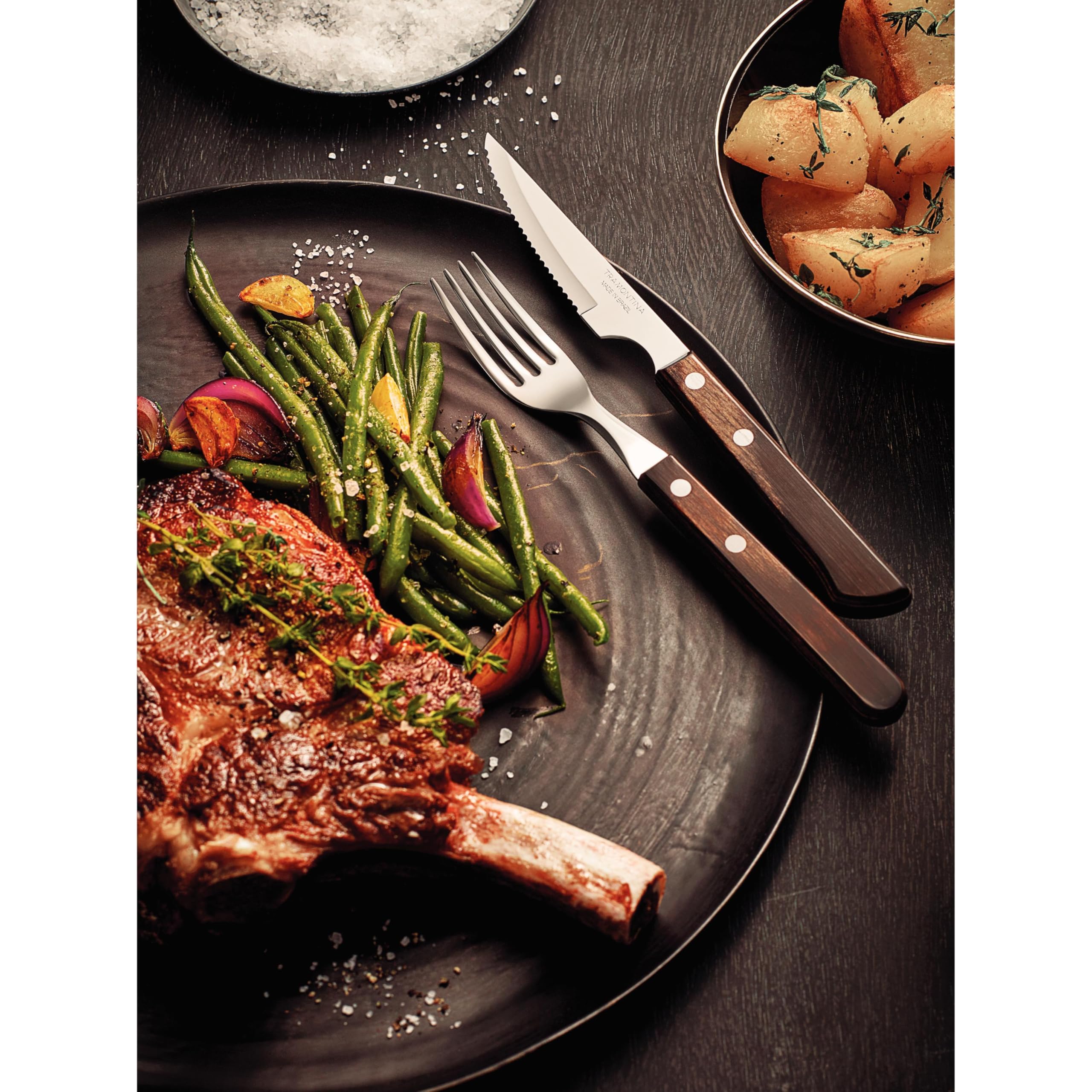 Couteaux à Steak Tramontina – Lot De 12 Couverts Manche Rouge Polywood, Idéal Barbecue Et Churrasco
