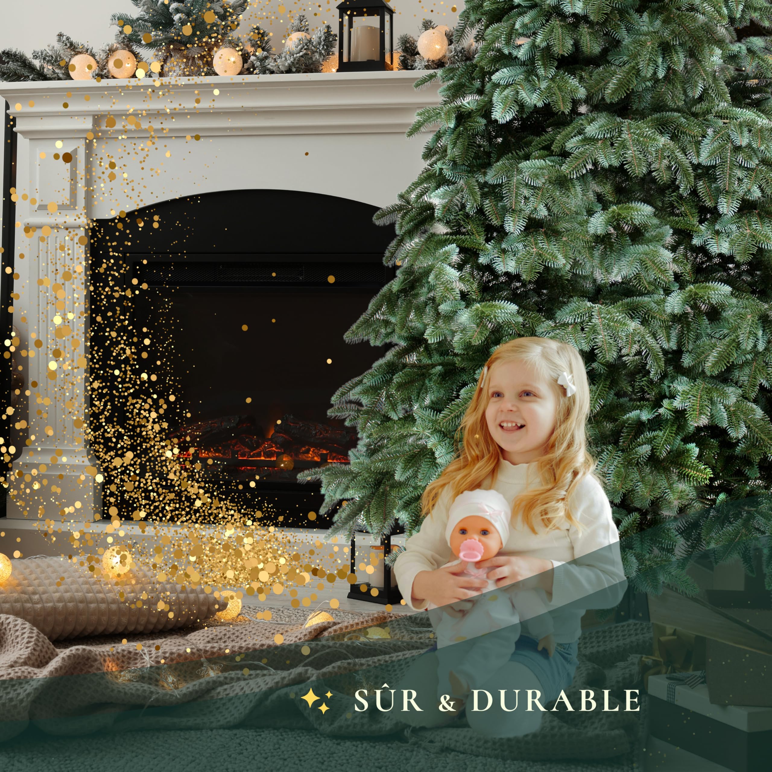 Evergreen Tree® Sapin de Noël Artificiel 210 cm Premium - 100% Moulé par Injection, Fabriqué dans l'UE - avec Support en Bois Naturel