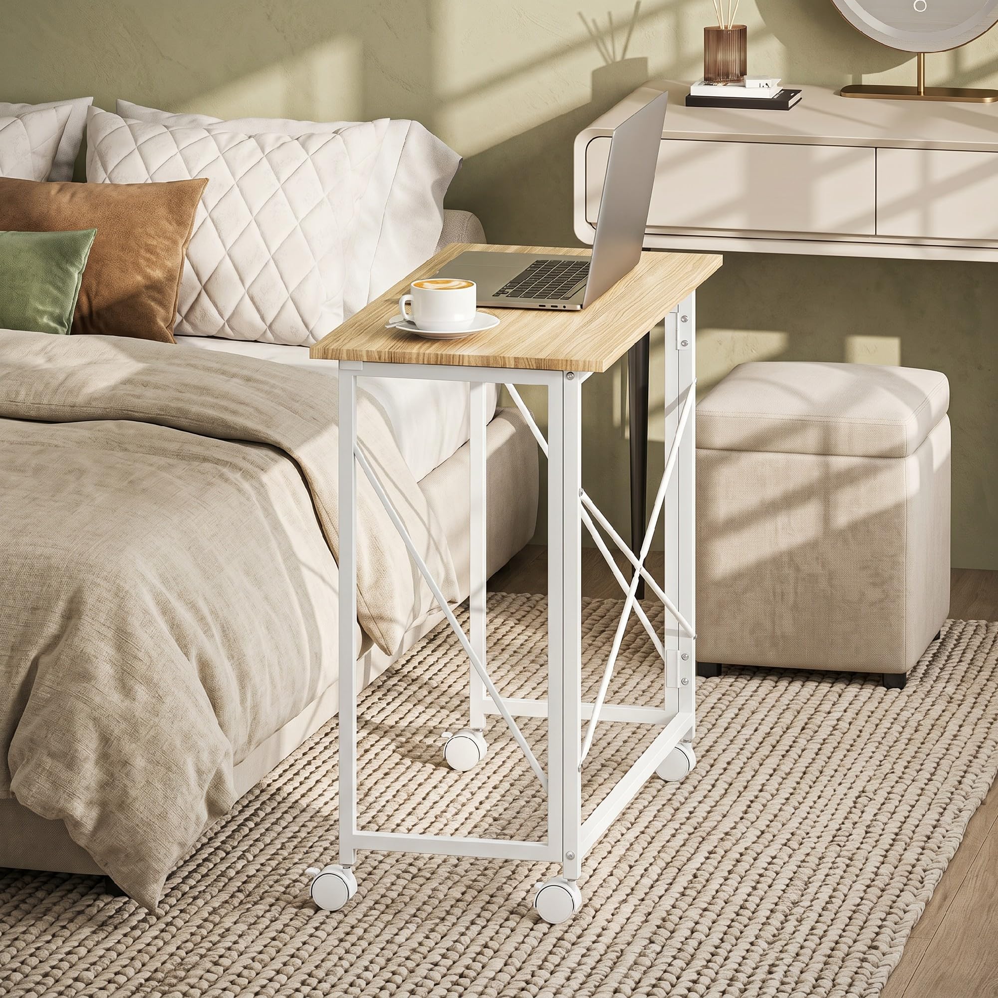 HOMCOM Scrivania Salvaspazio Pieghevole Portatile 80x40x75 cm Rovere | Scrivania Piccola, Ruote Frenanti, Tavolo Computer Richiudibile, per Studio Casa Ufficio