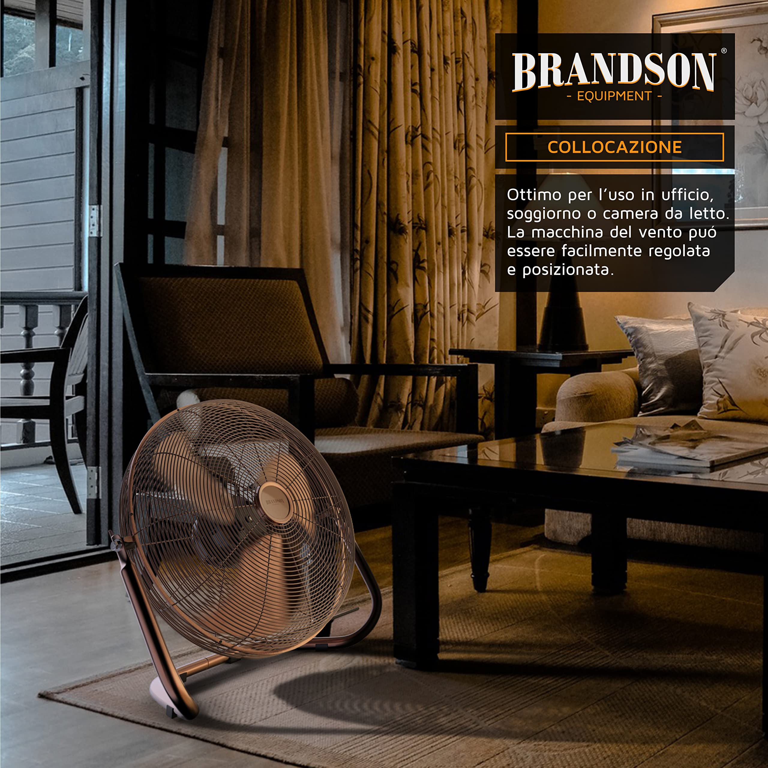 Brandson - Macchina del Vento - L'Originale Super Ventilatore - Largo 53,5cm - 3 - Livelli di Potenza - 160W di Potenza Max - Design Retro - Rame