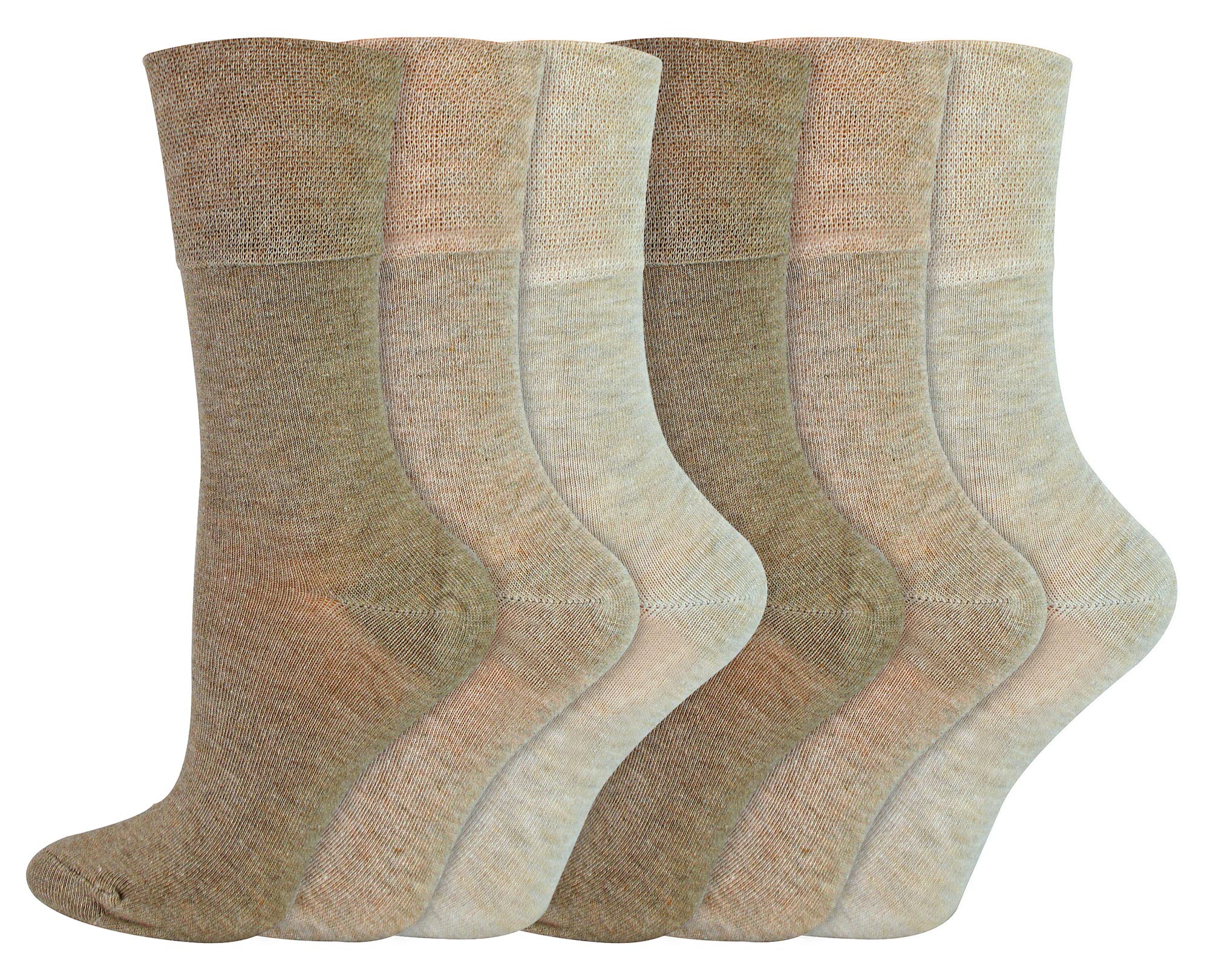 Iomi Women's Beige - 6 Pack Diabetic Bamboo Socks | Extra Wide Seamless Loose Non Elastic Socks For (4-8, )
