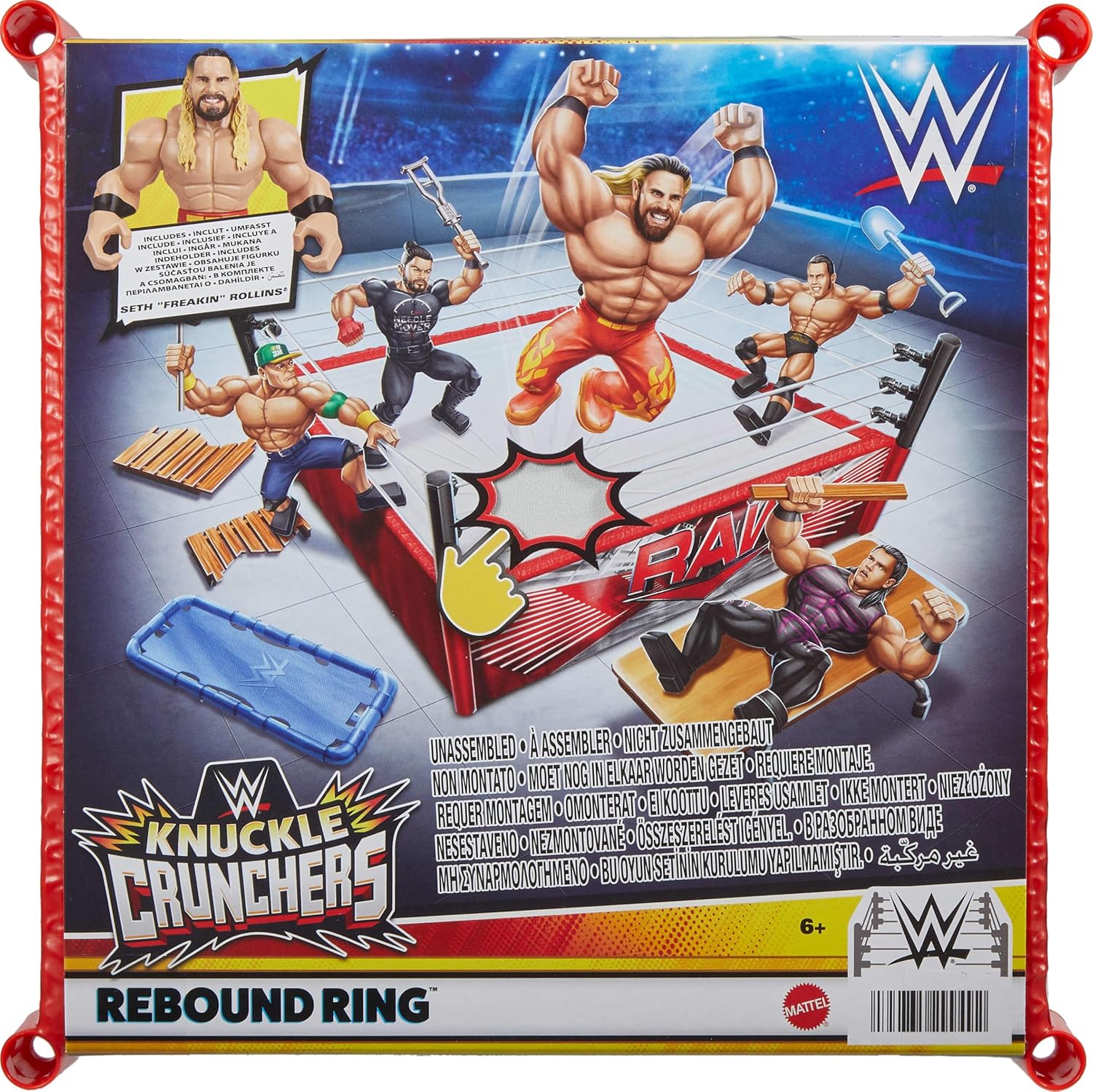 Mattel WWE Knuckle Crunchers Rebound Ring Playset, Includes 2.5-inch Seth Rollins Action Figure with Crunching Joints, Accessories & Flex Mat Technology
