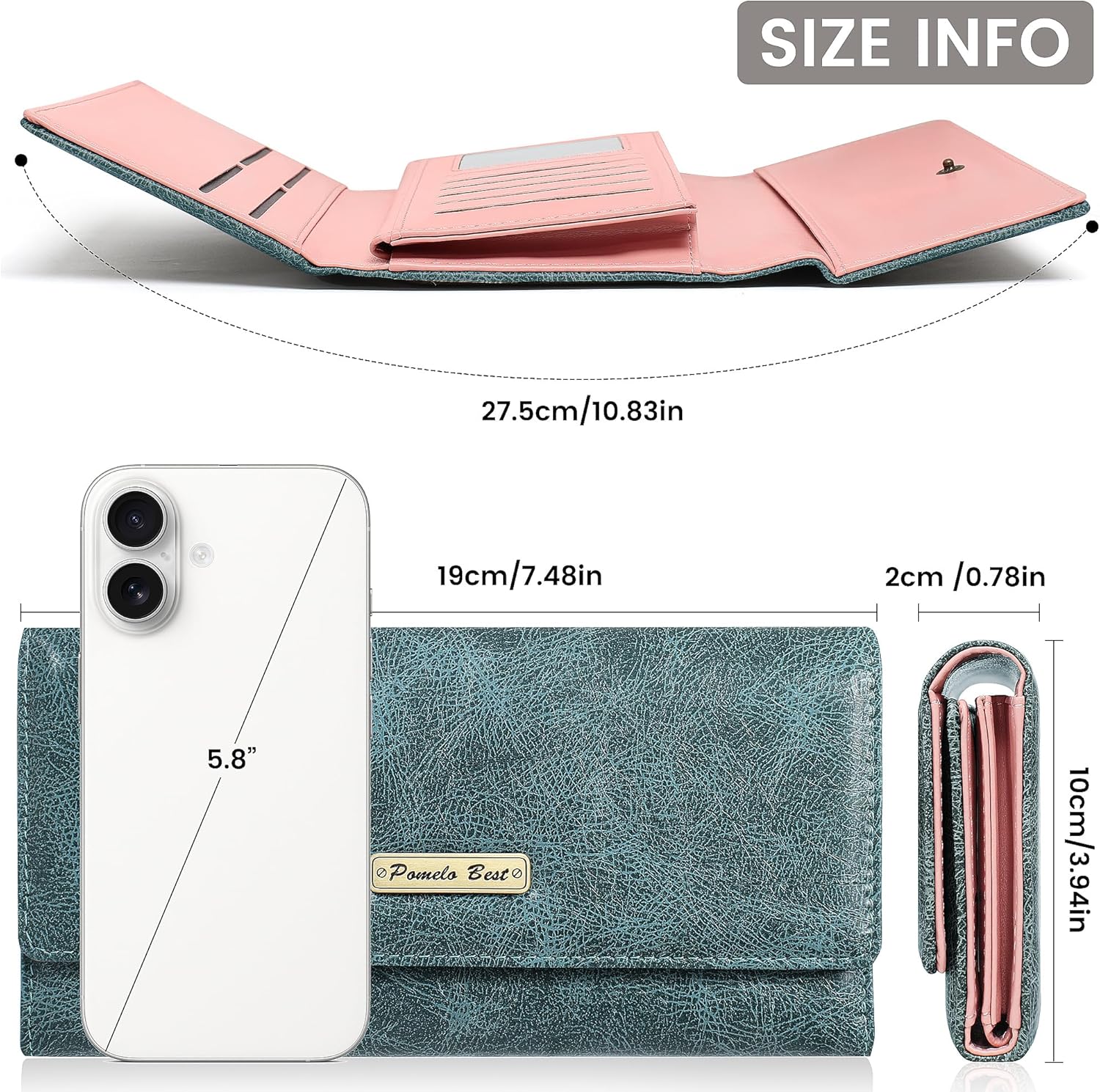 Pomelo Best Wallet Women RFID Blocking Trifold Credit Card Holder Slim Womens Wallet with Zipper Coin Pocket ID Window Green - Image 3
