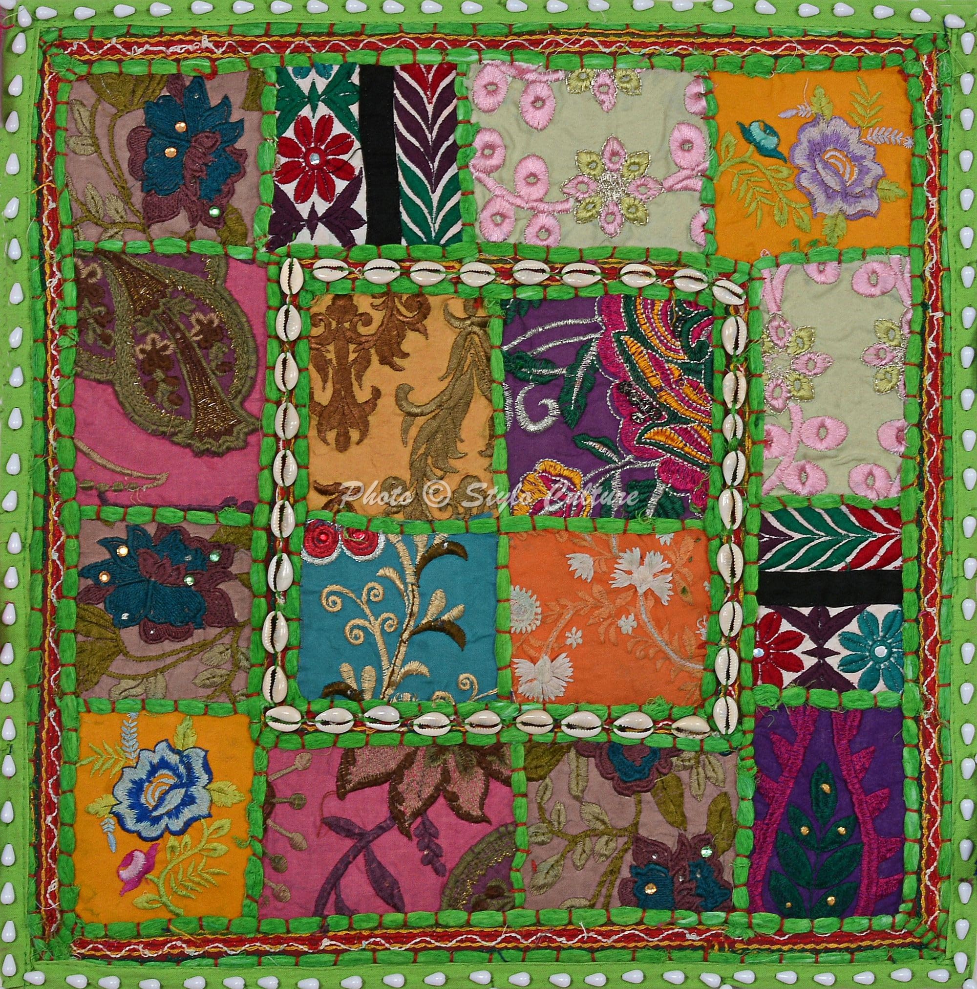 Bohemien Dekorativ Baumwolle Sofa Kissenbezüge 40x40 cm Papagei Grün Dekokissen Gesticktes Patchwork Wohnzimmer Couch Kissenhullen Blumen Quadrat Kissen Bezüge - 4 STK.