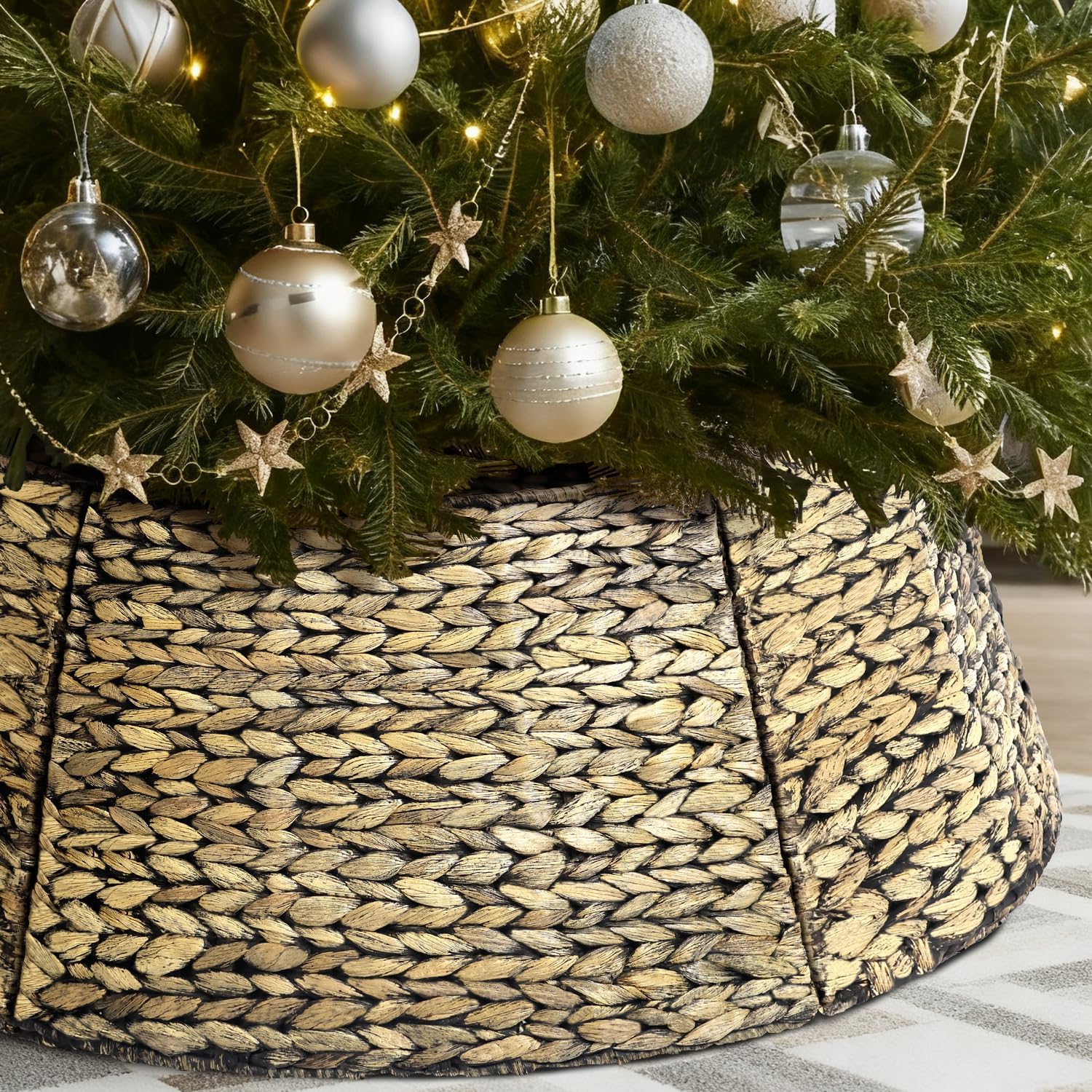 8-Piece Rattan Christmas Tree Collar - 42" Rustic Farmhouse Tree Ring