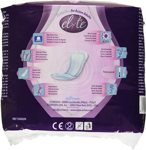 Elyte 100% Pure Cotton Bladder Control Pads-Sensitive Skin Safe, Normal, 24 Count