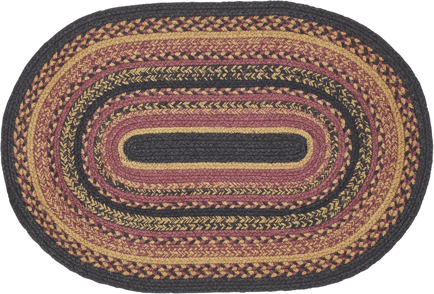 VHC Brands Heritage Farms, Braided Jute Rug, Non-Skid Pad, Door Mat, Oval, Red Black Tan. 20x31