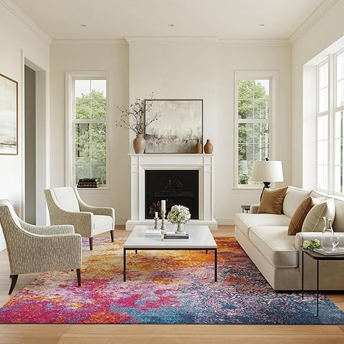 Nourison - Alfombra de área Passion Sunburst de 9 x 12 pies, moderna, abstracta, fácil de limpiar, no se desprende, para habitación, sala de estar,