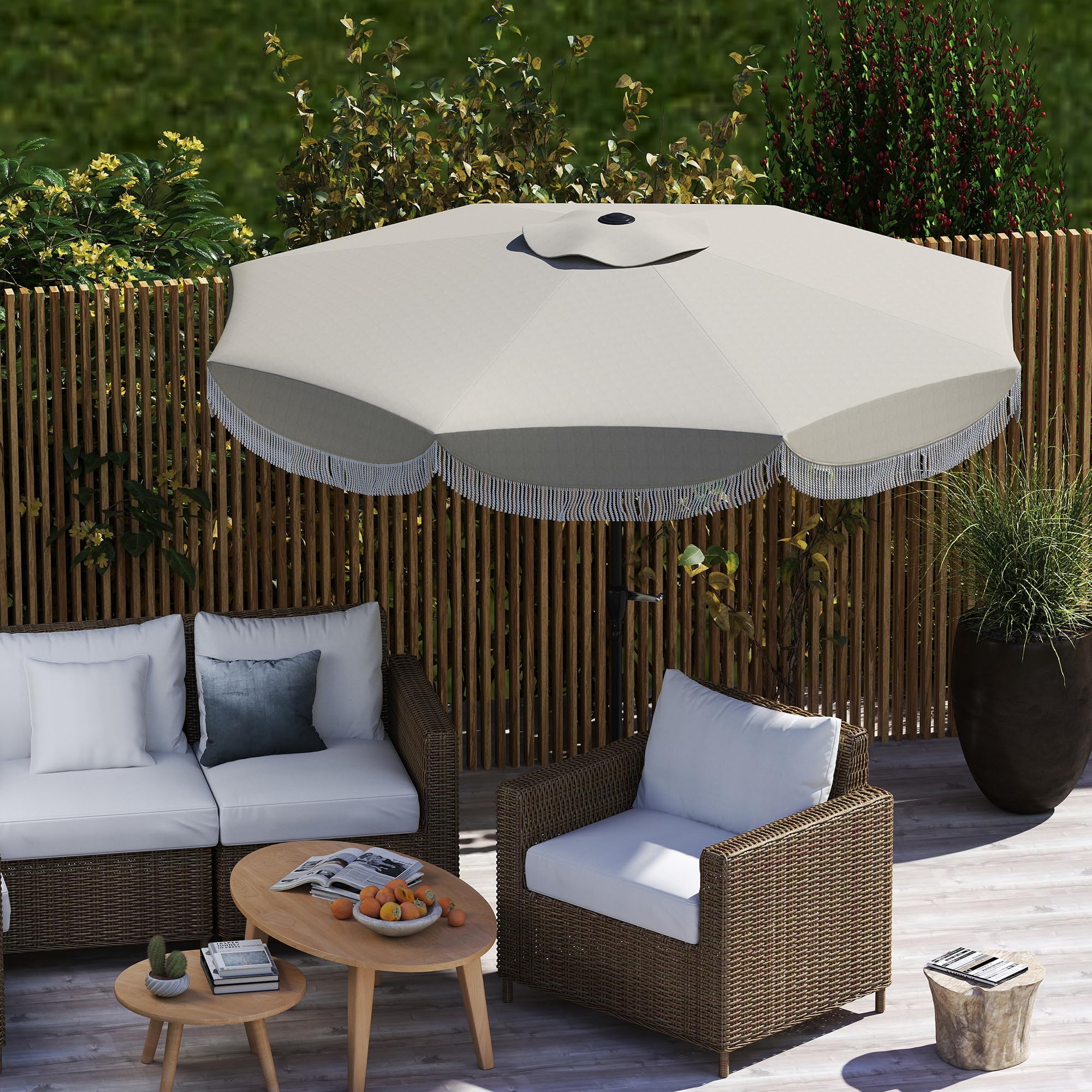 Outsunny Ombrellone da Giardino Inclinabile 2.7x2.7 m con Manovella | Ombrellone da Esterno Rotondo, 8 Stecche, Metallo e Poliestere, per Cortile Balcone, UV 30+