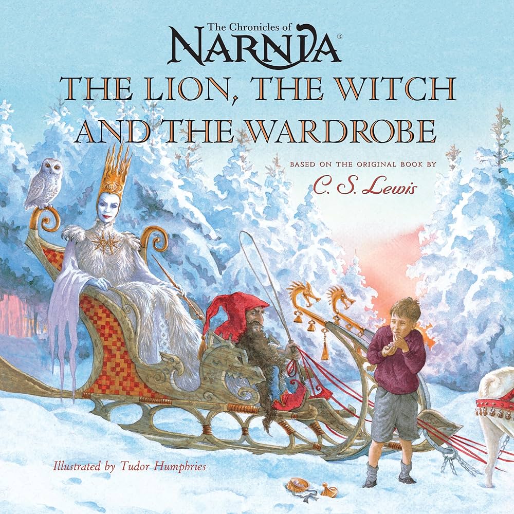 The Lion, the Witch and the Wardrobe colorful children's book cover illustration