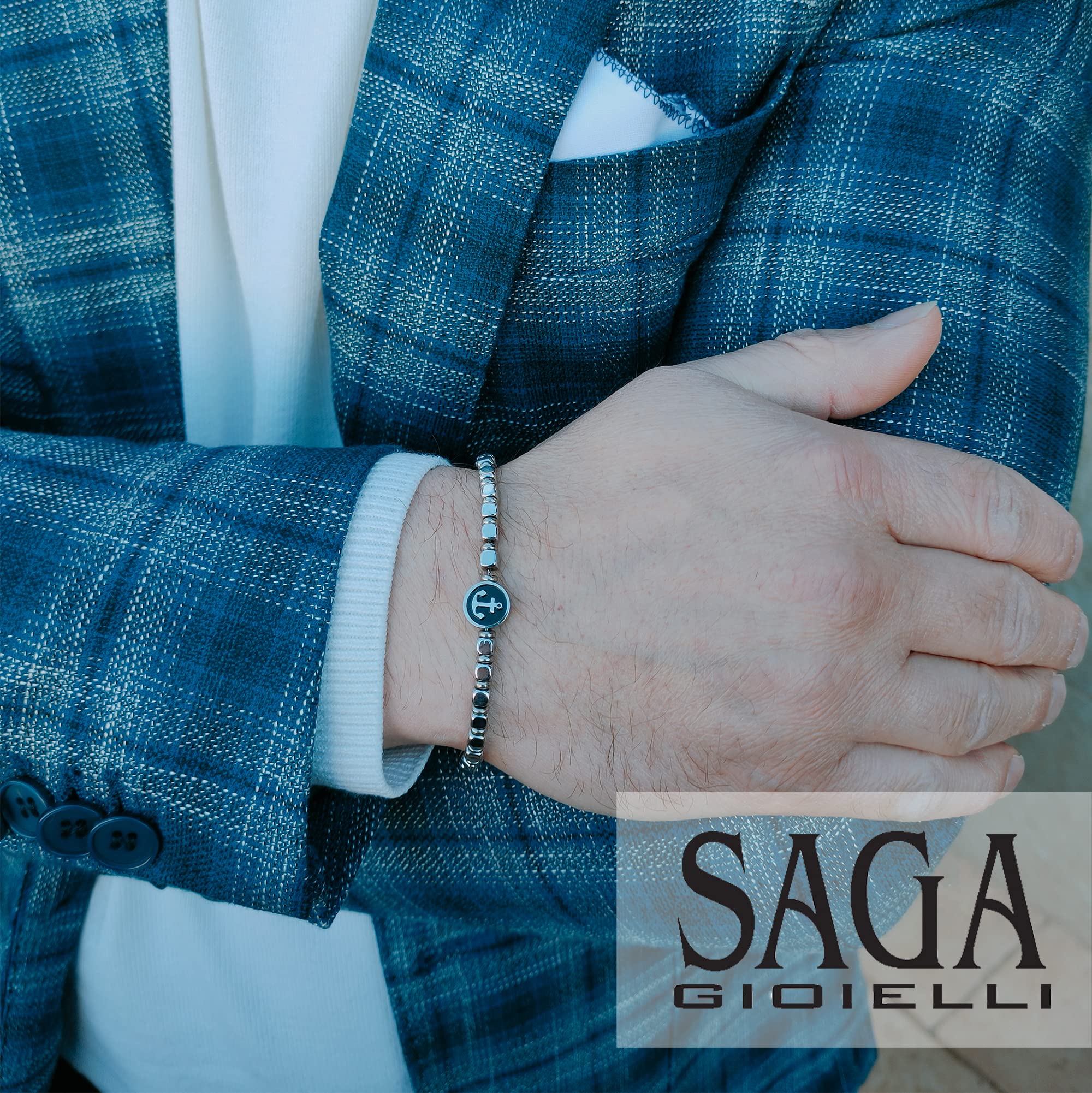 SAGA GIOIELLI® Bracciale Uomo in Acciaio Inossidabile con Ancora – Stile Nautico, Regolabile, Elegante e Resistente Confezione Regalo