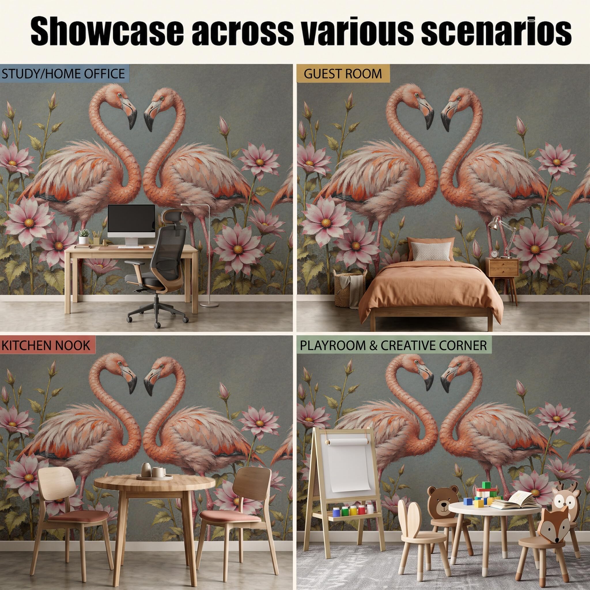 Papier Peint Panoramique 3D Flamant Rose 300X210Cm | Papier Peint Murale Intissé Peinture À L'Huile Classique D'Animaux,Tapisserie Murale Pour Salon Chambre Maison Décoration Intérieure