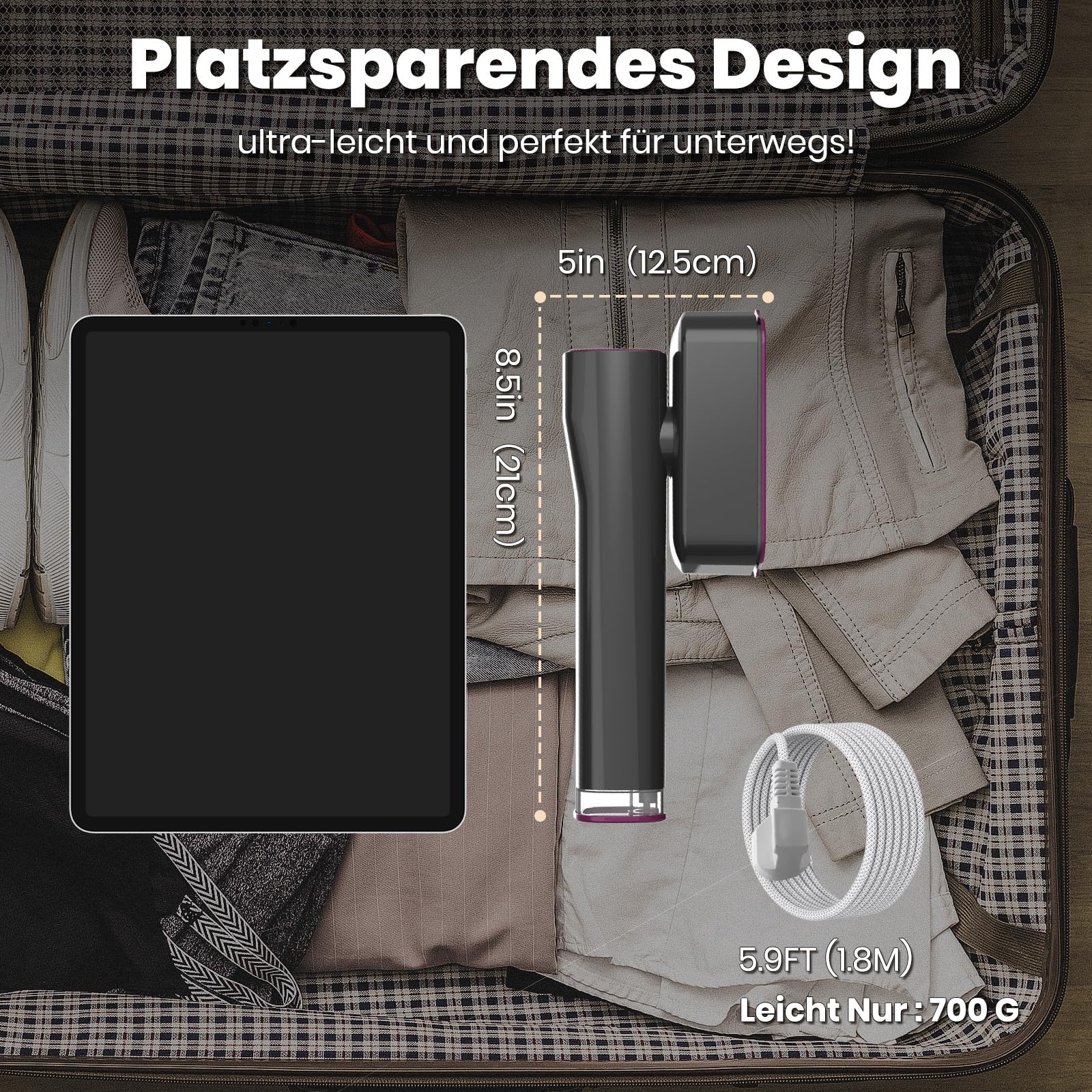 Reise Dampfglätter,Steam iron,Steamer Dampfglätter für Reise&Urlaub,2-in-1 Tragbarer & Handlicher Reise,15s schnelles Aufheizen Dampfbügeleisen (Gray)
