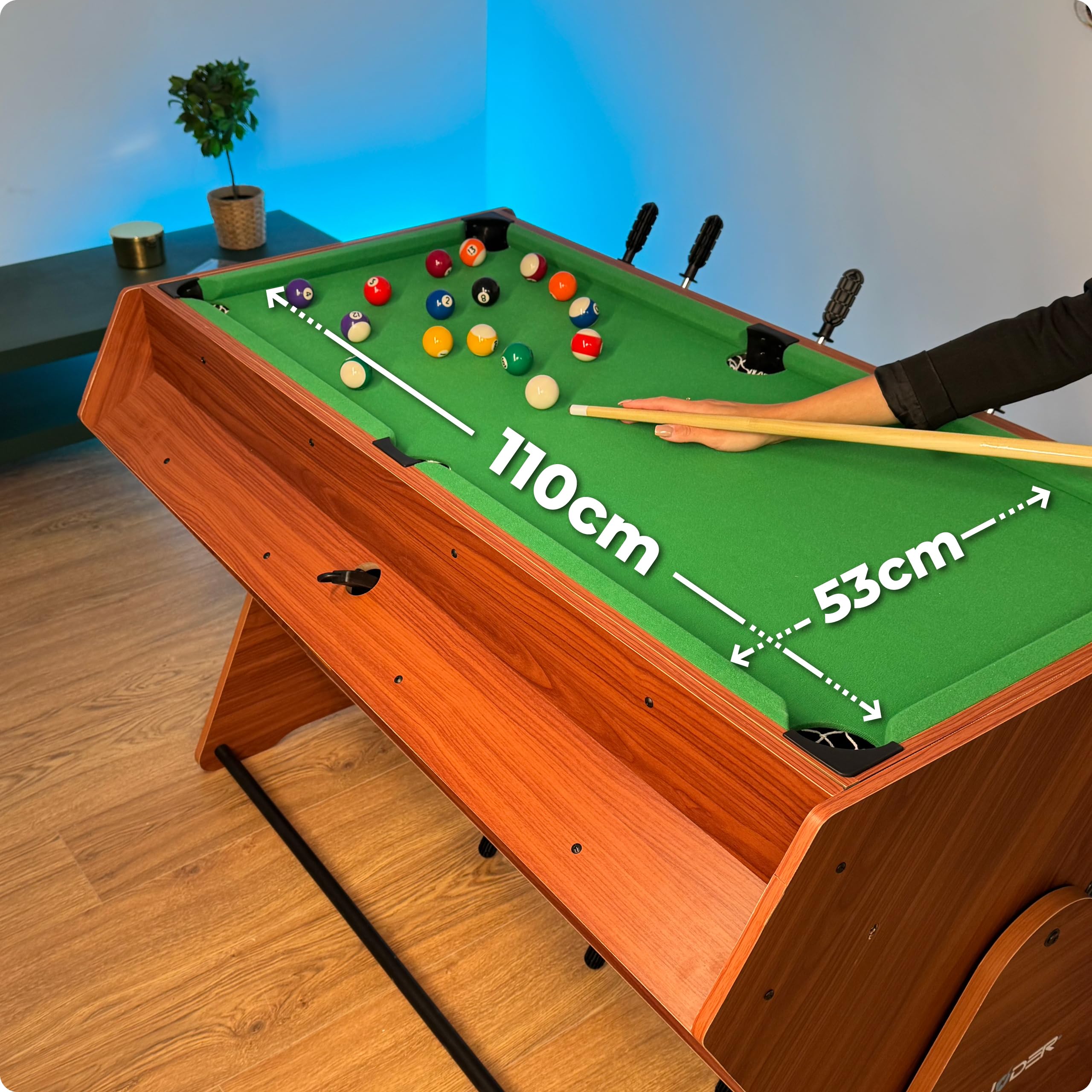 THUNDER SMART 3-in-1 Multifunktionaler Spieltisch 126 cm – Tischfußball, Billard und Airhockey, Stabiler drehbarer Spieletisch mit Zubehör für Kinder und Erwachsene