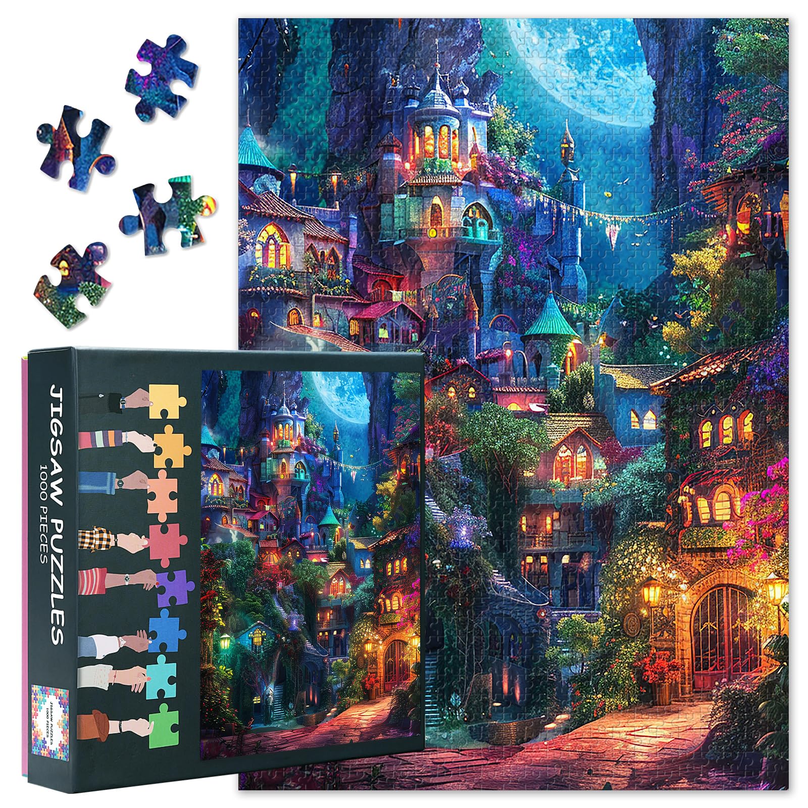 Fantasy Castle Puzzles for Adults 1000 Pieces, Hippie Art Puzzle with Letters on Back, Hard Difficult Challenging Puzzles Games for Men Women Family Colorful Artwork 27.5 x 19.7 inch