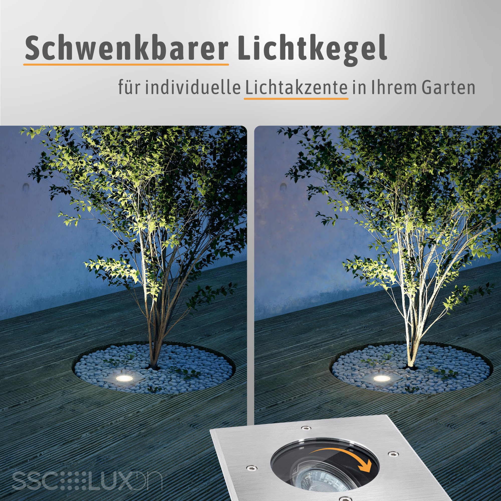 SSC-LUXon 4 Stück JUAVI Bodeneinbaustrahler schwenkbar quadratisch IP67 für 1x GU10 - Bodenspot befahrbar (ohne Leuchtmittel)