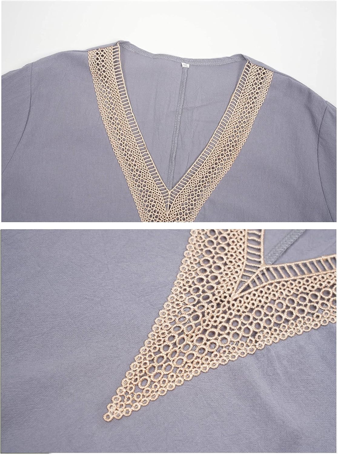 MARSVOVO Women’s Casual V Neck Cotton Linen Midi Dress Summer Half Sleeve Knee Length Shift Dresses - Image 4