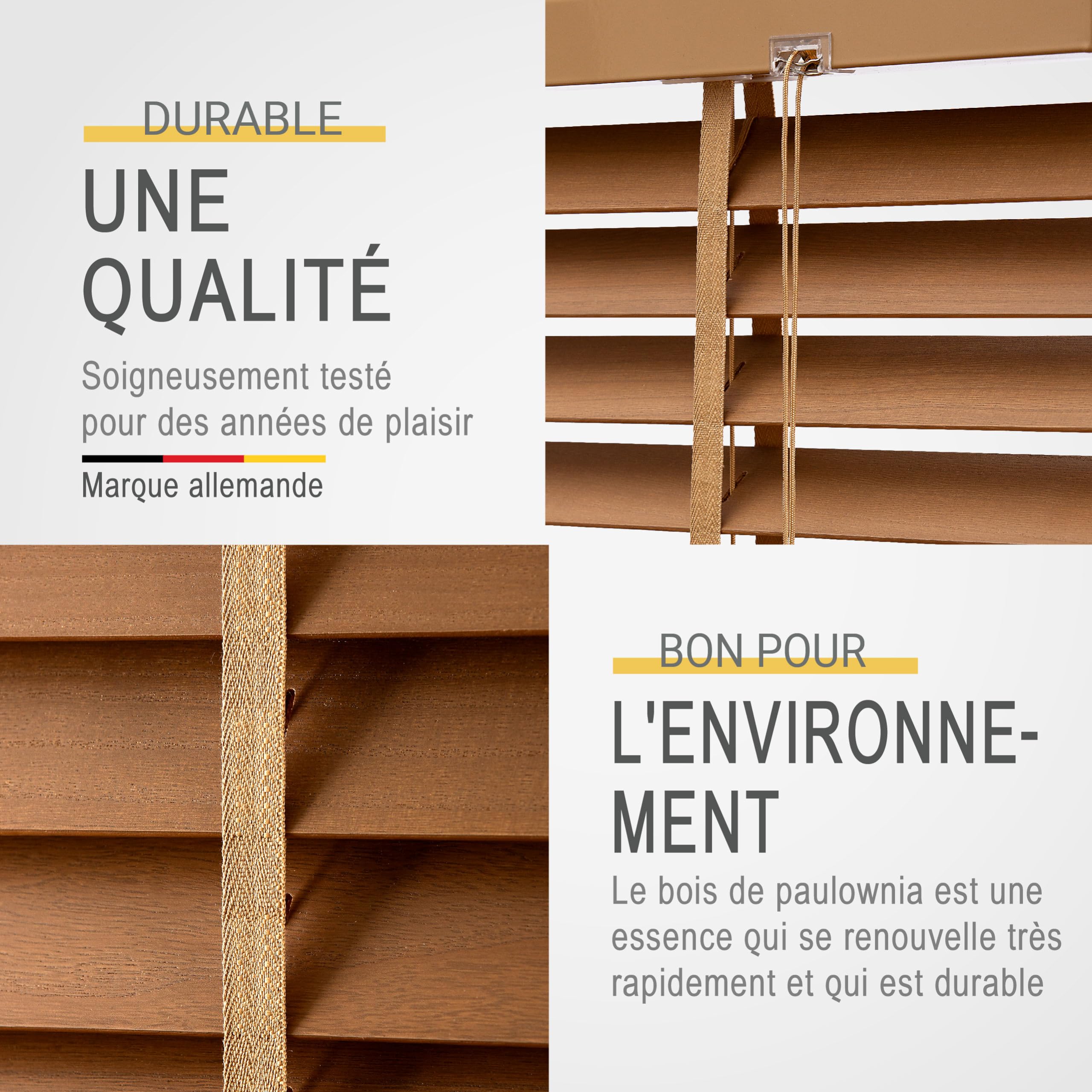 Sol Royal Store Venitien Bois 80x180 cm Lamelles 50 mm Extra Larges Chêne – Montage Facile Mur & Plafond – Brise-Vue Fenêtre Bois Massif – Stores Vénitiens Intérieurs & Extérieur BE5