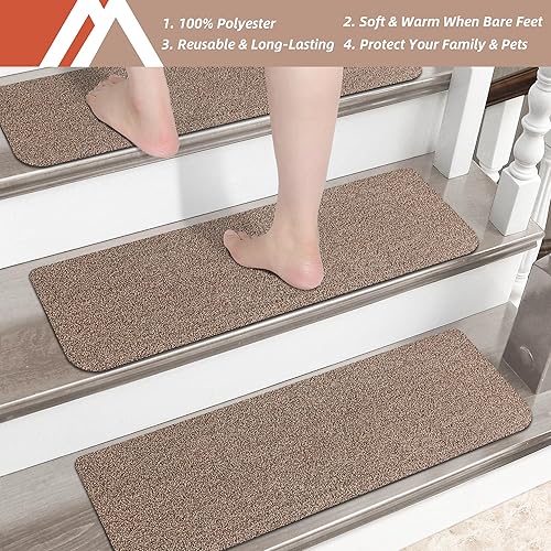 Miniatura 7 de Cosy Homeer - Alfombra antirresbalante para escaleras, de 30.0 x 8.0 in, para escalones de madera, alfombras para niños y perros, 100% poliéster, 15