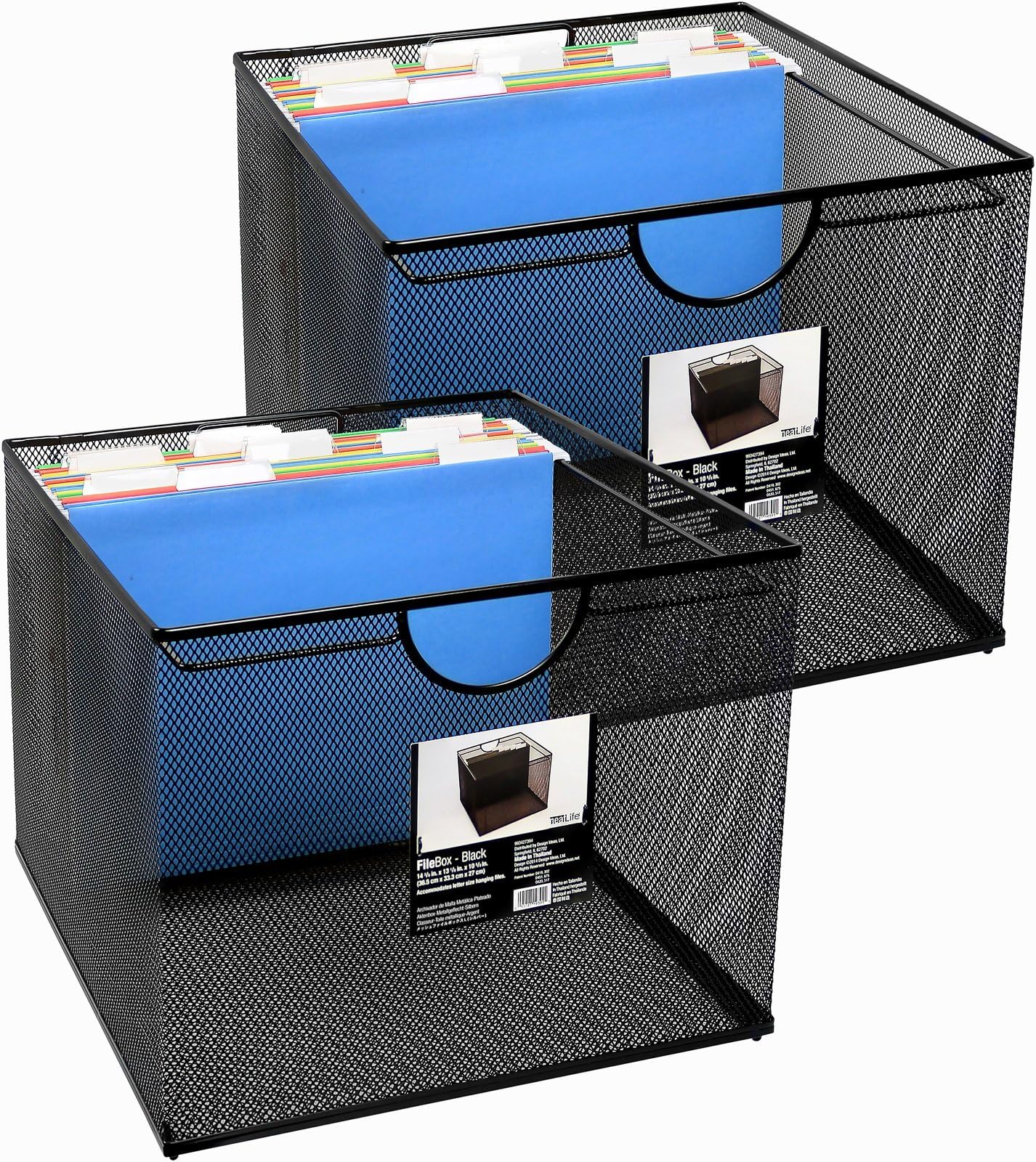 Greenco Mesh Office File Organizer Foldable Storage Box with Side Hanging Rails – Black (2 Pack)