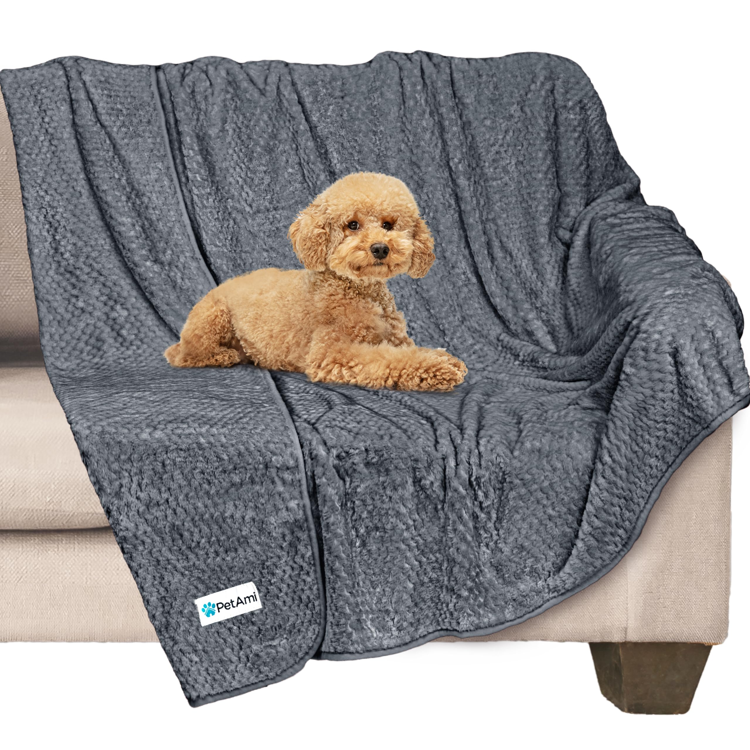 Petami Gray Waterproof Fleece Dog Blanket, Pet Blanket For Small Medium Large Dogs, Waffle Textured Throw Bed Couch Protector Indoor For Cat Puppy Kitten, Reversible Warm Soft Plush Fuzzy, Large 40X60