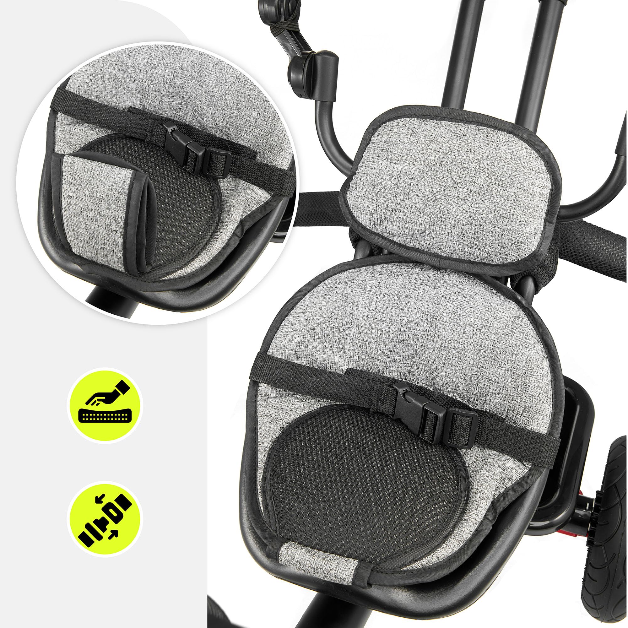HyperMotion Triciclo Infantil con Manillar para Padres - Bici Bebé 1 Año Evolutiva hasta 20kg - Modelo Similar Kinderkraft con Barra de Empuje - Saltador Bebe Gris