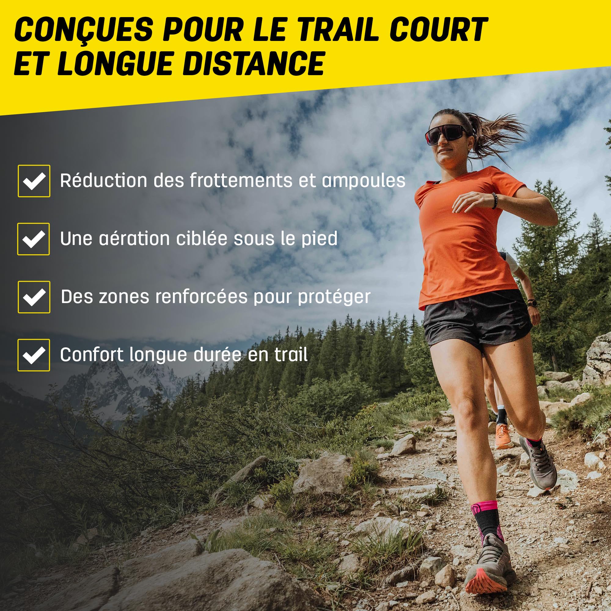 Sidas Lot de 2 Paires Chaussettes de Trail et Course à Pied, Trail Protect, Grip Anti-Dérapant, Tricotage aéré, Protection orteils, Homme et Femme