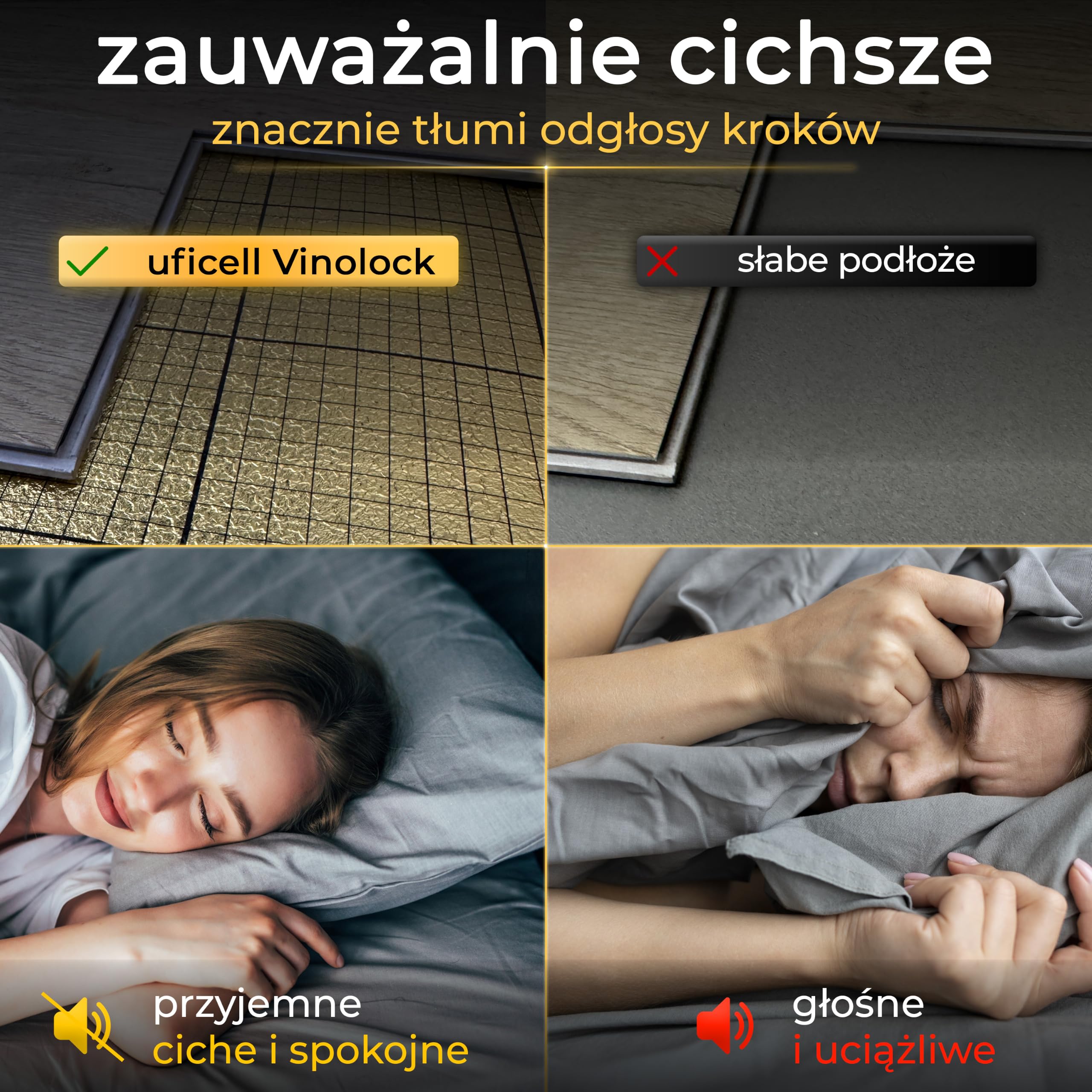 Izolacja akustyczna uficell® Vinyl „VINOLOCK” z technologią antypoślizgową – grubość: 1,5 mm – gęstość ok. 100 kg/m³ – odporność na ciśnienie: 200 kPa [10 m² – 1 opakowanie]