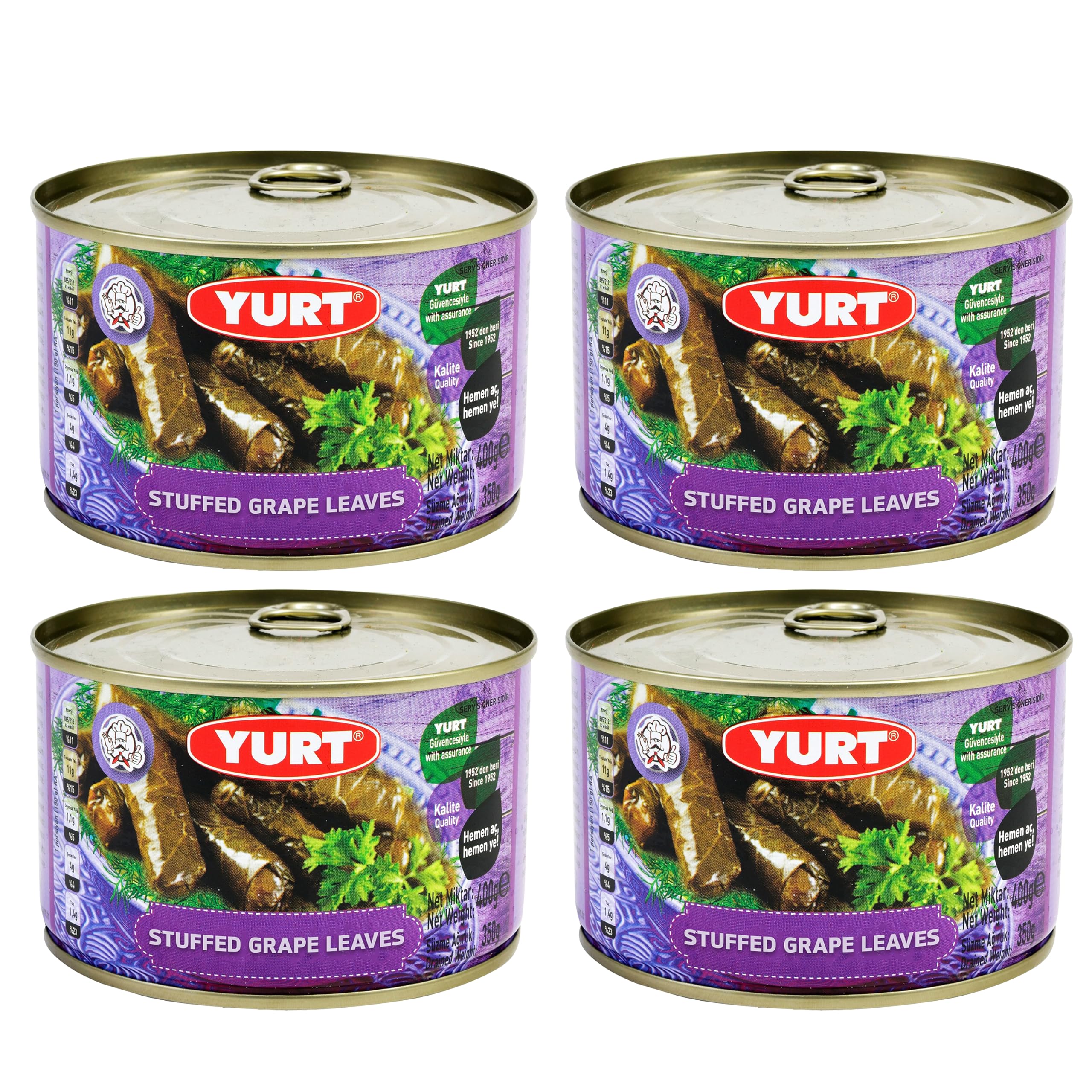 Yurt Stuffed Grape Leaves With Rice, Healthy Turkish Recipe Ready To Eat, Dolmas. 14 Ounce. (Pack of 4)