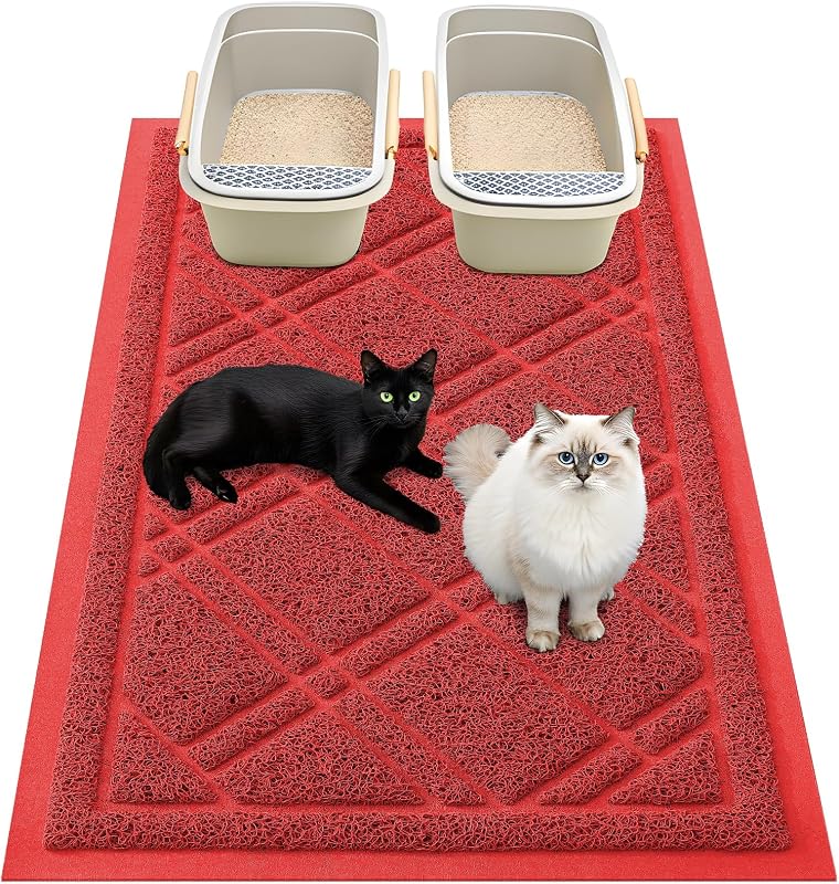 Tapete para Caixa de Areia de Gatos Smiry com Grade Coletora, Base Antiderrapante e Impermeável, Vermelho, 42,3 x 32,2 cm