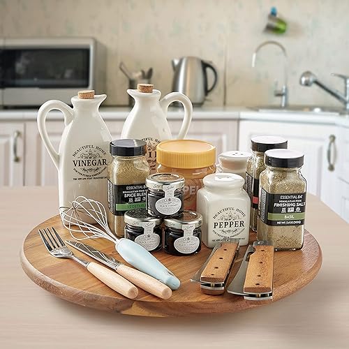 Miniatura 6 de Bandeja giratoria de madera de acacia Lazy Susan, organizador de gabinete, 12 pulgadas