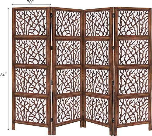 Miniatura 3 de Rajashtan biombo de madera antiguo hecho a mano color marrón de 72 pulgadas de alto, esculpido en ambos lados, completamente reversible, muy