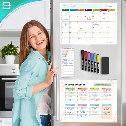 Miniatura 4 de Agenda mensual magnética para refrigerador, calendario semanal de borrado en seco, calendario semanal de 13 x 17 pulgadas, calendario magnético para