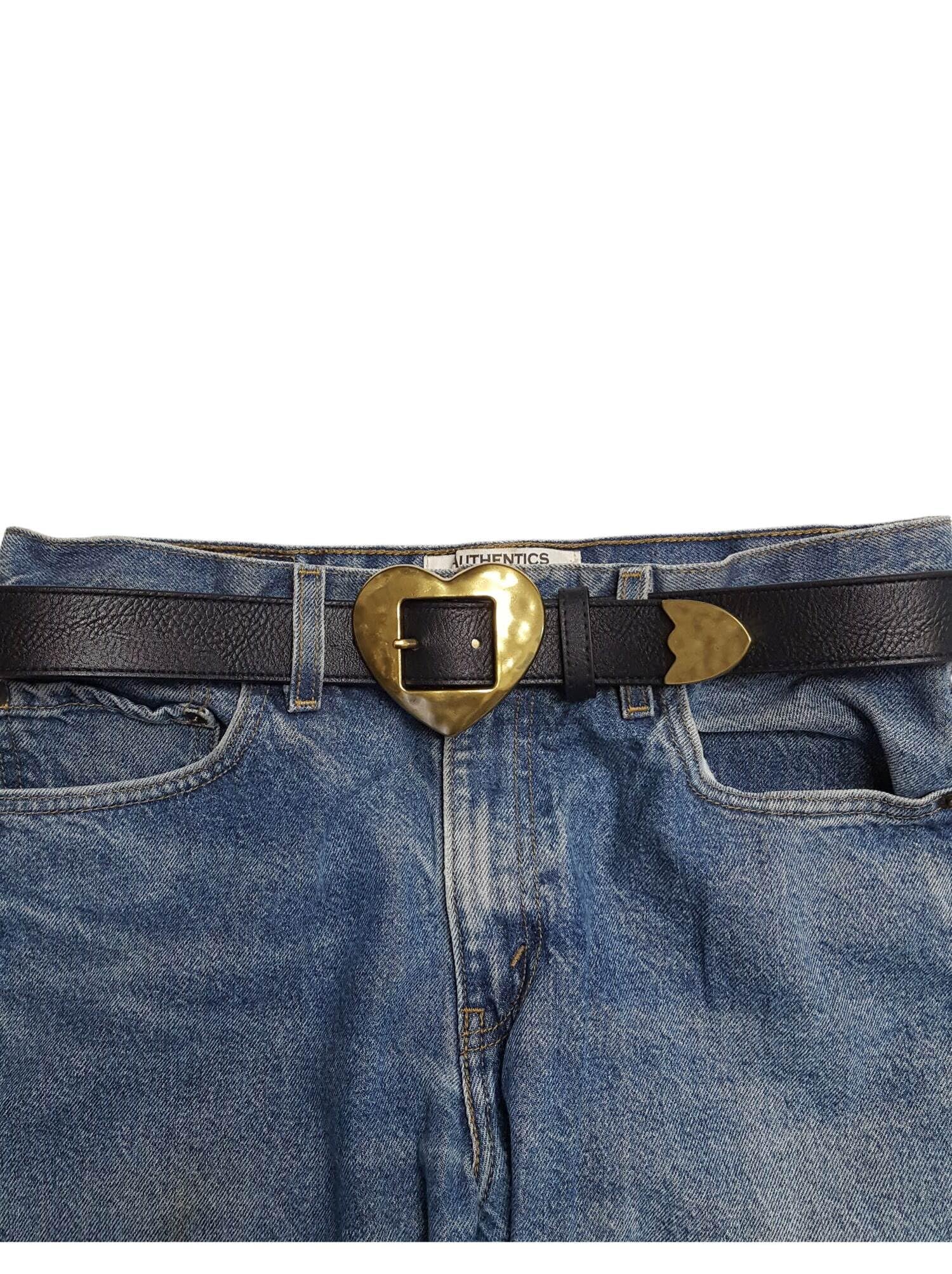 Axesoria Vintage Gold Heart Buckle and Tip Belt Black M