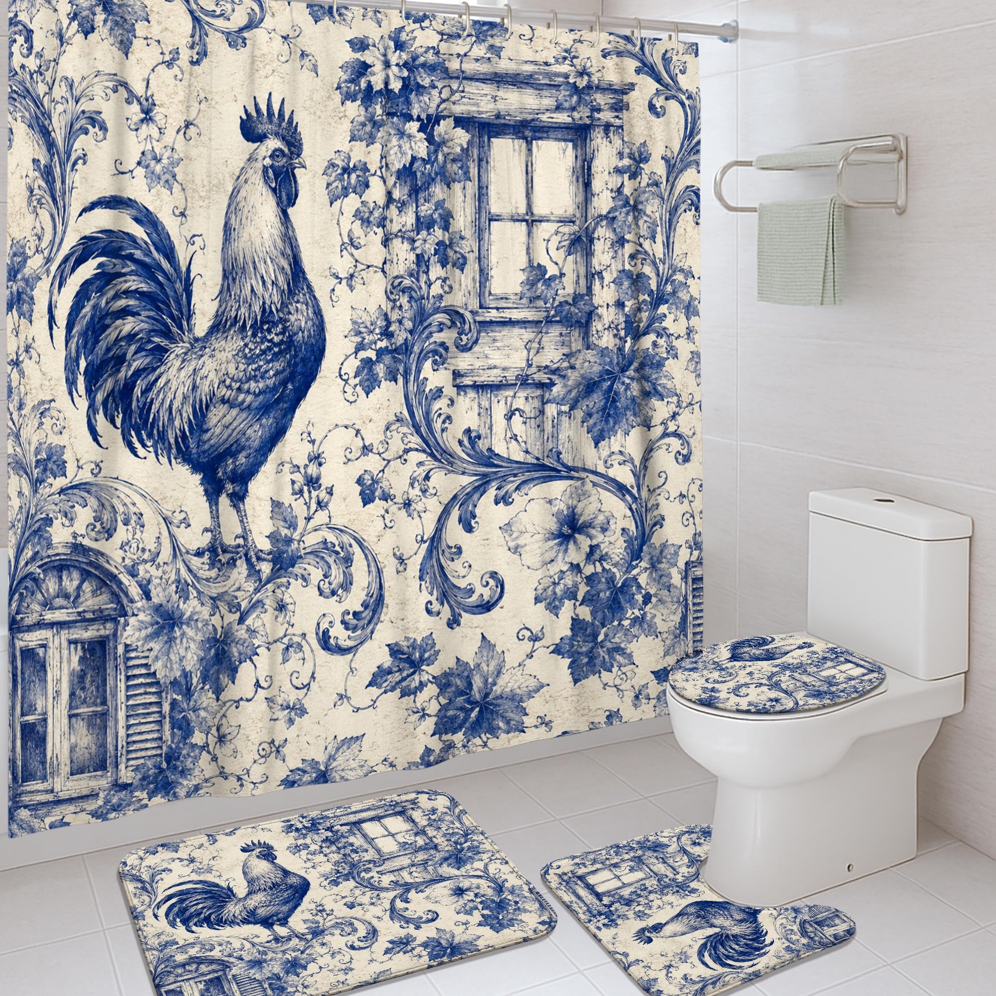 Rideau de douche pour maison et hôtel déco bleu automne