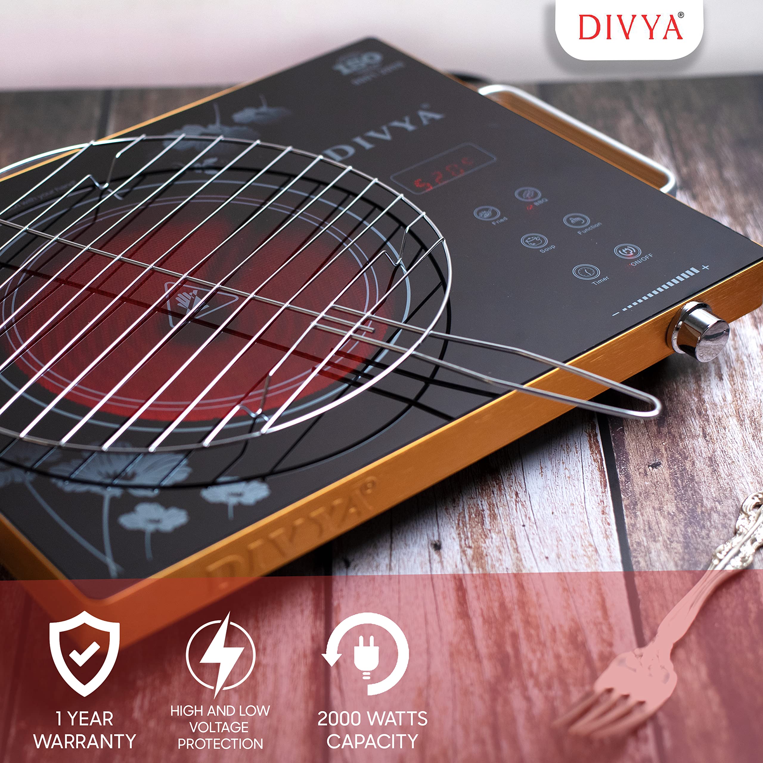Buy DIVYA DP-55 Infrared Cooktop Manual Aluminium Electric Stove is 2000  -Watts with Grill with 1 Burner, Black Online at Low Prices in India -  Amazon.in