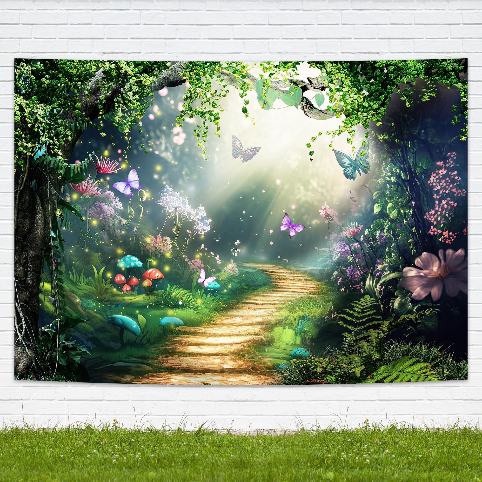 Imirell Fairy Woodland Tale Backdrop 5Wx3H Feet Enchanted Green Spring Butterfly Flower Princess Birthday Wedding Polyester Fabric Magic Photography