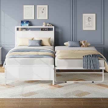 IRONCK Twin Daybed with Trundle Bed & Storage Headboard & Charging Station